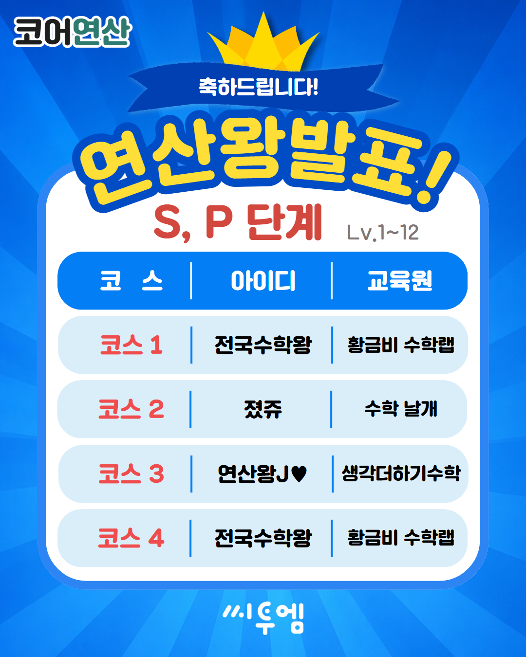 9월 연산왕챌린지 연산왕/도전상 발표!