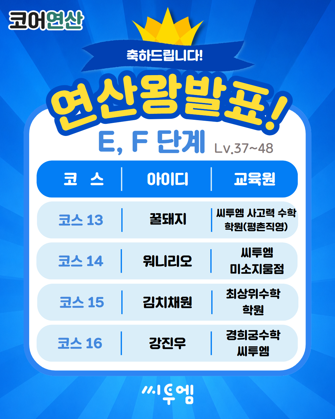 9월 연산왕챌린지 연산왕/도전상 발표!